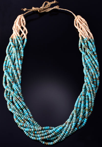 10-Strand Santo Domingo Pueblo (Kewa) Turquoise Necklace - Ella Mae Garcia 5G28B