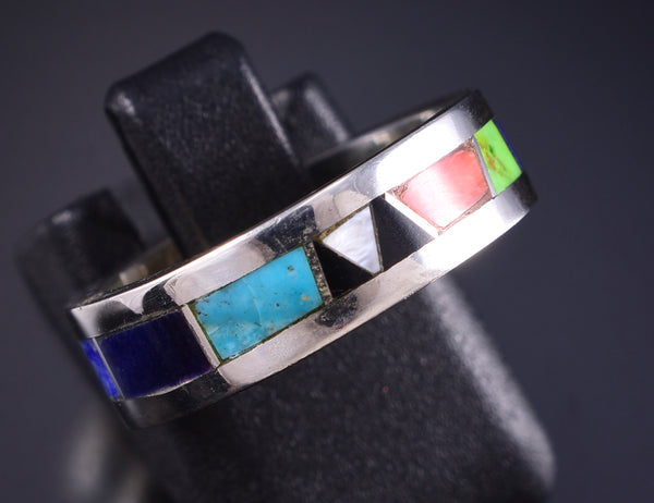 Size 5-1/2 Silver Multistone Navajo All Around Inlay Ring by Rose Ann Long 5L25S