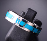 Size 7-3/4 Silver & Turquoise Navajo Inlay Ring by TSF 3L13O