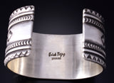 Silver Navajo Handmade Concho Row Wide Bracelet by Erick Begay 5H01C