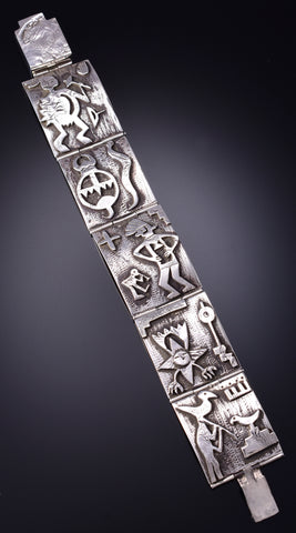 Vintage Silver Laguna Choctaw Story Telling Link Bracelet by Frank Carillo 6D28Z
