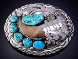 Silver & Sleeping Beauty Turquoise Bear Claw Navajo Belt Buckle Ray Yazzie 4L12K