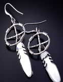 Silver & Turquoise Navajo Medicine Wheel Feather Earrings Sharon McCarthy 5G18L