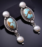 Silver & Golden Hills Turquoise Fresh Pearl Navajo Earrings by Erick Begay 6F27C