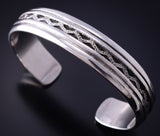 Vintage Silver Navajo Handmade Mountains Bracelet by Al Joe 5K17H