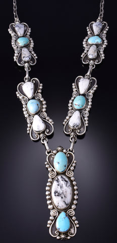 Silver & Golden Hills Turquoise White Buffalo Navajo Necklace Erick Begay 6C02X