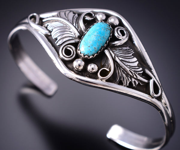 Silver & Turquoise Navajo Eagle Feathers Bracelet by Harry B. Yazzie 6D27E