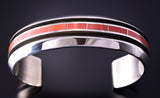 Silver & Coral Zuni Inlay Men's Bracelet by Larry Loretto 4F23O