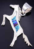 Silver & Turquoise Multistone Navajo Inlay Free Horse Pendant - Edward Lee 5L26P