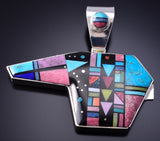 Silver & Turquoise Multistone Navajo Inlay Bear Pendant by Jimmy Harrison 6F22L