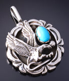 Navajo Silver Flying Eagle Turquoise Pendant with Sleeping Beauty Turquoise- 5L17W