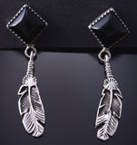 Silver & Onyx Eagle Feather Navajo Earrings by Sabelle Yazzie 5G18X