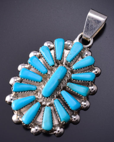 Silver & Turquoise Zuni Handmade Cluster Pendant by Vera Halusewa 5B19D