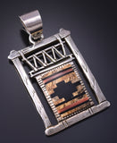 Vintage Silver Multistone Navajo Inlay Rug & Loom Pendant by Richard Begay 5K17Y