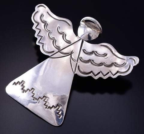 Silver Navajo Handmade Stamped Angel Pendant by Sandi Willie 5F04O