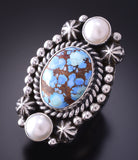 Size 7 Silver & Golden Hills Turquoise w/ Pearl Navajo Ring by Erick Begay 4C01R