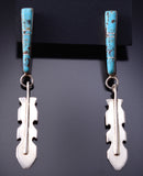 Silver & Turquoise Zuni Inlay Eagle Feather Earrings by Terrence Panteah 6D09W