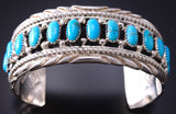 Silver & Kingman Turquoise Navajo Handmade Bracelet by Brian Jones 6F17M