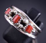 Size 10-3/4 Silver & Coral Navajo Handmade Ring by Elvira Cadman 5L26Q