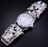 Silver & White Buffalo Turquoise Navajo Inlay Watch by Steve Francisco 5L05A