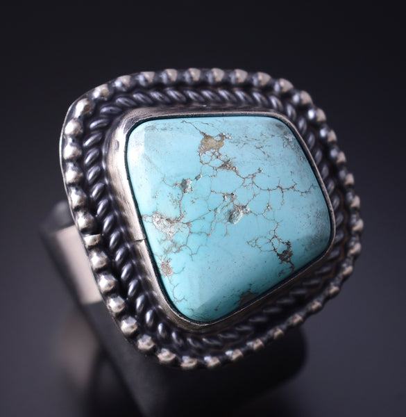 Adjustable Silver & Kingman Turquoise Navajo Ring by Antoinette Martinez 5L07D