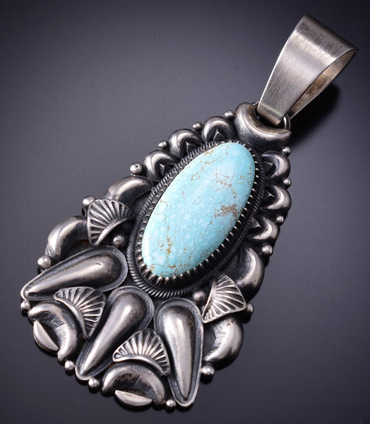 Silver & Dry Creek Turquoise Navajo Bear Claw Style Pendant Derrick Gordon 6H25P