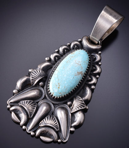 Silver & Dry Creek Turquoise Navajo Bear Claw Style Pendant Derrick Gordon 6H25P