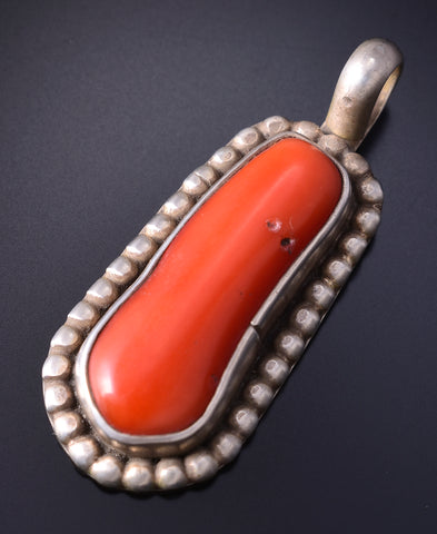 Vintage Silver & Mediterranean Coral Navajo Pendant 5L13S