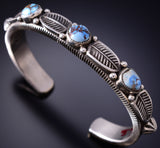 Silver & Golden Hills Turquoise Feathers Navajo Bracelet by Erick Begay 6F27W