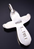 Silver & Mediterranean Coral Zuni Handmade Cross Pendant by Lupe Iule 5F10Z