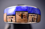 Size 12-1/2 Pueblo Design Inlay Men's Ring by Navajo Clayton Tom 6K22D