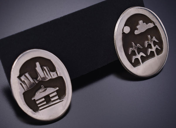 Silver Navajo Beauty Way and Land Earrings by Ravis Henry 6D20R