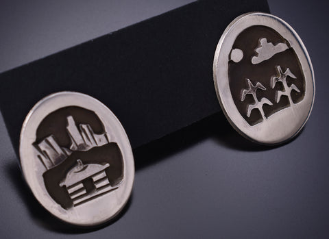Silver Navajo Beauty Way and Land Earrings by Ravis Henry 6D20R