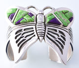 Silver & Carico Lake Turquoise & Sugilite Navajo Inlay Butterfly Bracelet by Erick Begay 3H20S