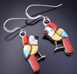 Silver & Coral Multistone Zuni Inlay Parrot Earrings by Stephen Lonjose 3J22A