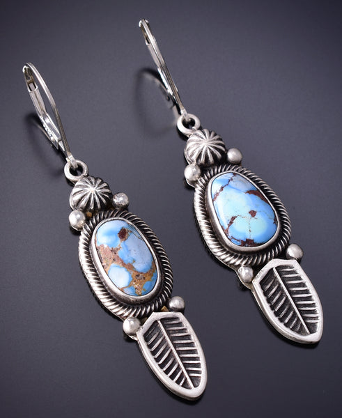 Silver & Golden Hills Turquoise Eagle Feathers Navajo Earrings Erick Begay 6H16Q