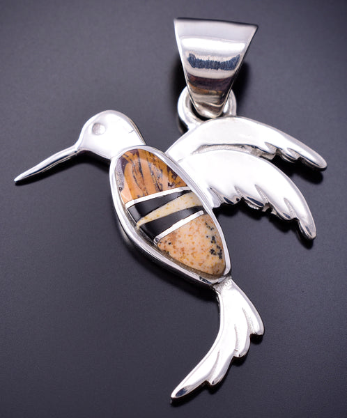 Silver Multistone Navajo Inlay Hummingbird Pendant by TSF 3L08A