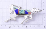 Vintage Silver & Turquoise Multistone Navajo Inlay Horse Brooch 6B14K