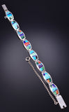 Preowned Silver & Turquoise Multistone Navajo Inlay Link Bracelet by Calvin Begay 6D28E