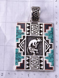 Vintage Silver Multistone Navajo Inlay Kokopelli Pendant - Abraham Begay 5J29U