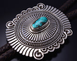 Silver & Bisbee Turquoise Navajo Handstamped Bolo Tie by Pete Johnson 6H06X