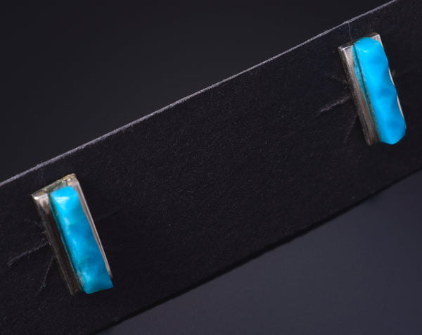 Silver & Turquoise Slender Zuni Handmade Post Earrings by Dentin Bobelu 5G22H