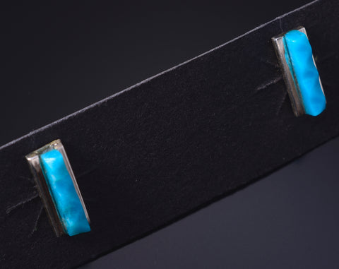 Silver & Turquoise Slender Zuni Handmade Post Earrings by Dentin Bobelu 5G22H