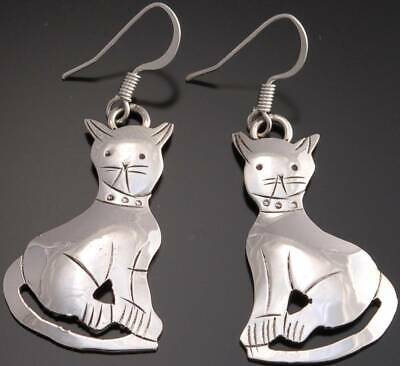 All Silver Cat Lovers Navajo Earrings by Louise Yazzie 6J30R