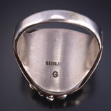 Size 11.5 Silver & Turquoise Coral Eagle Navajo Men's Ring by Grace Smith 5L05N