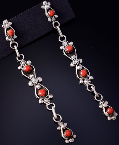 Silver & Coral Zuni Handmade Duster Earrings by Verdi Booqua 5G22M