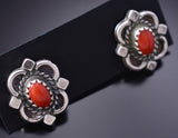 Silver & Coral Navajo Handmade Post Earrings by Theresa Smith 6D22O
