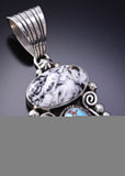 Silver & Golden Hills Turquoise White Buffalo Navajo Pendant Erick Begay 6C02L