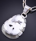 Silver & White Buffalo Turquoise Navajo Handmade Pendant by Norvin Johnson 5L26Y