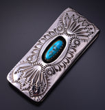 Silver & Turquoise Navajo Handstamped Money Clip by Shirley Skeets 5B14O